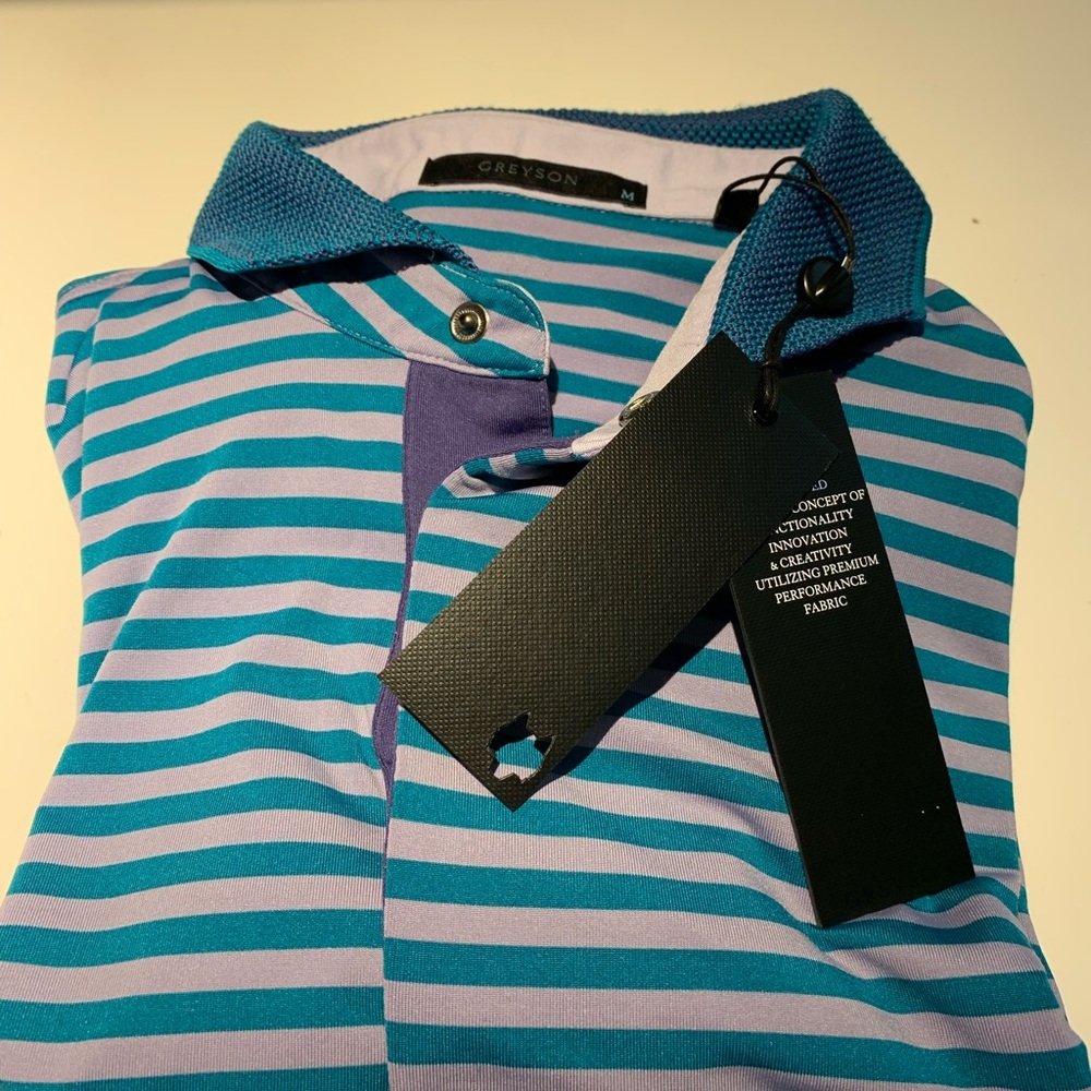 NEW Greyson Golf Polo Men’s Sz M striped pattern button closure NWT